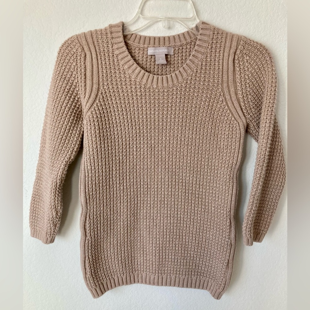 Banana Republic cream beige cashmere wool blend pull over sweater | 3/4 sleeves